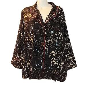 Bed to Brunch button up floral pajama top Large Black with burgundy trim